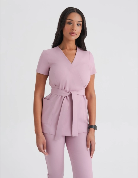Bluza Medyczna Wiązana Auri - FRENCH PINK