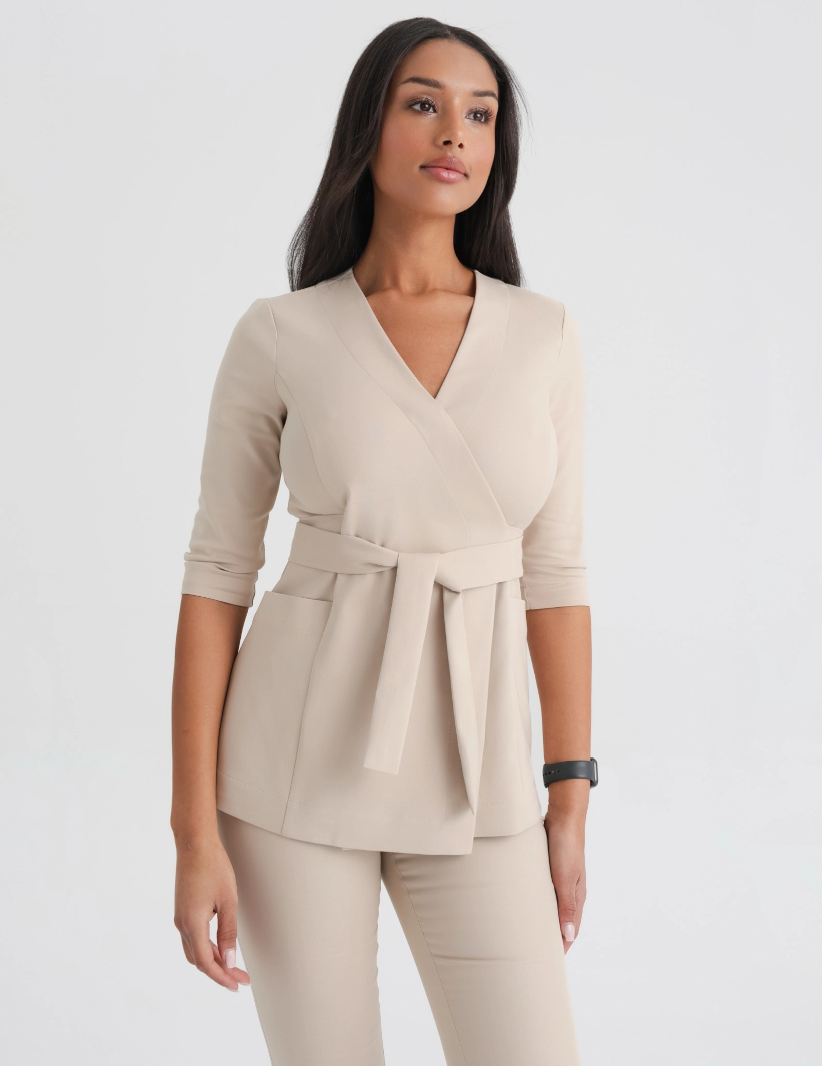 Bluza medyczna wiązana Rosalie - NUDE