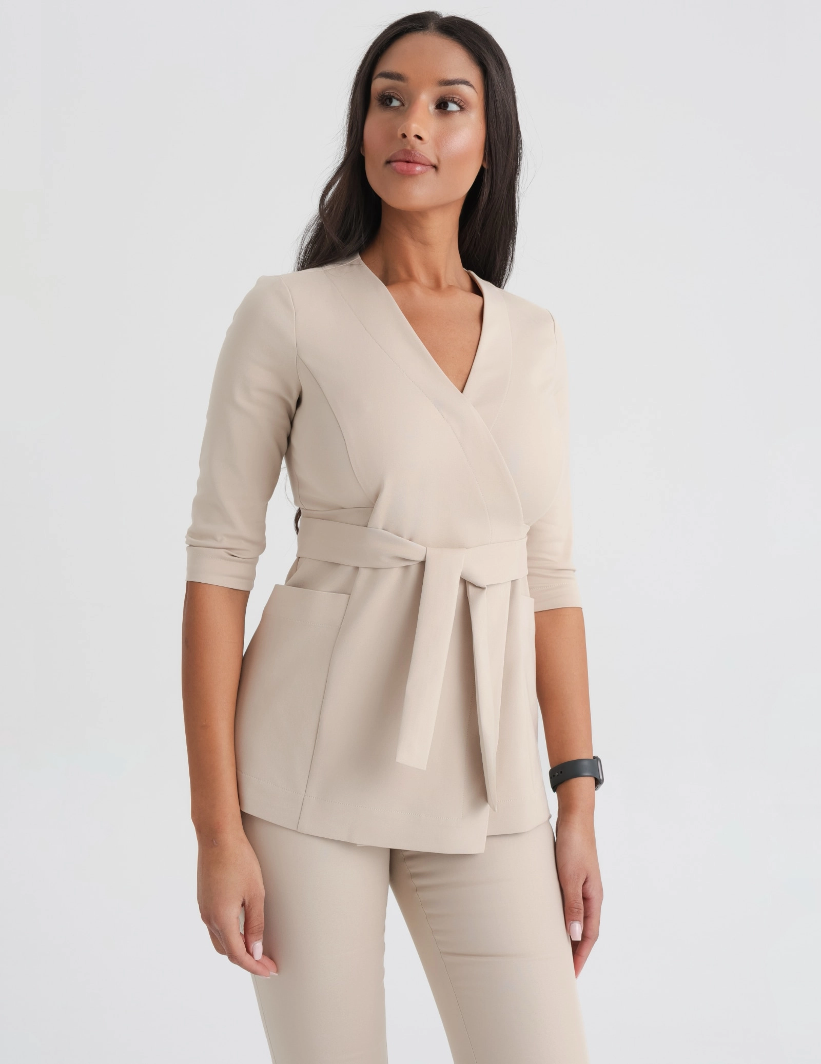 Bluza medyczna wiązana Rosalie - NUDE