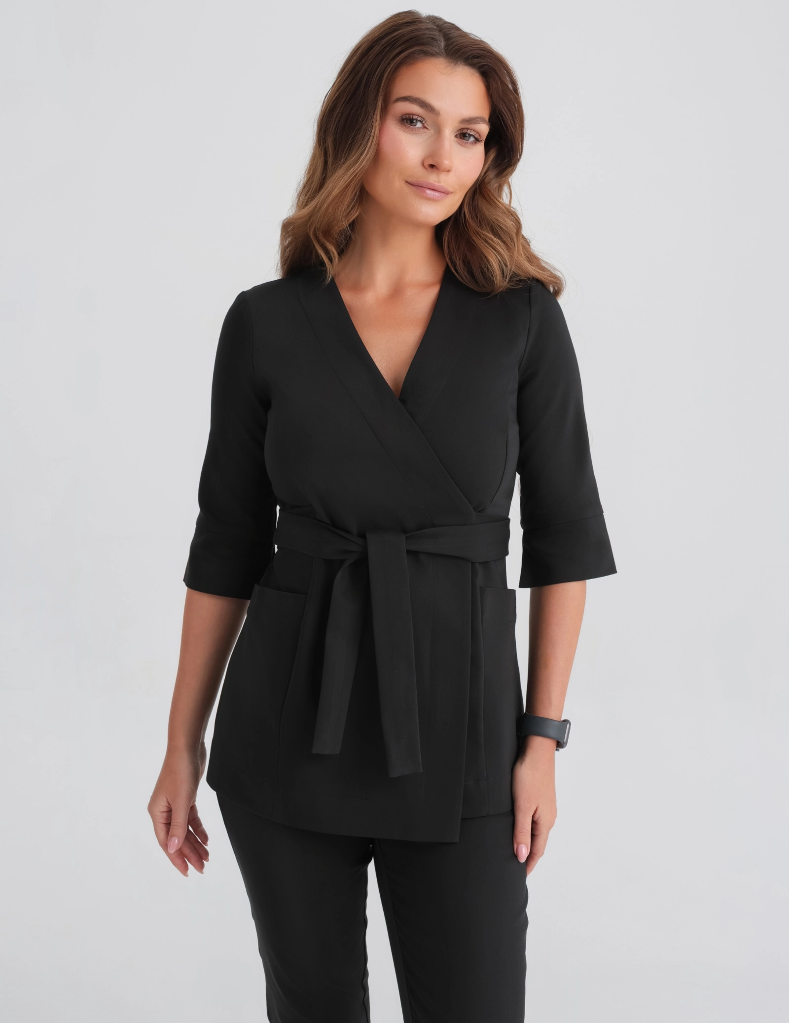 Bluza medyczna wiązana Rosalie - TRUE BLACK