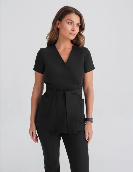 Bluza Medyczna Wiązana Auri - BLACK