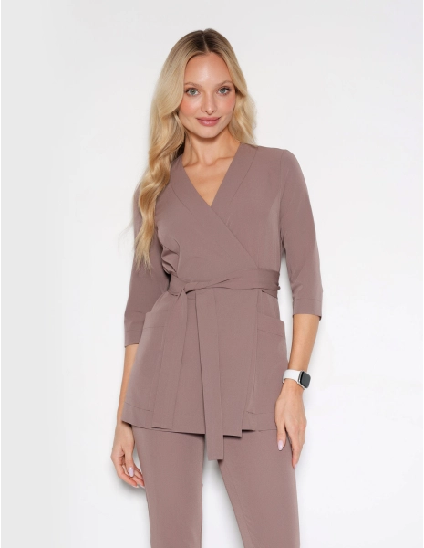 Bluza Medyczna Wiązana Rosalie - MOCHA
