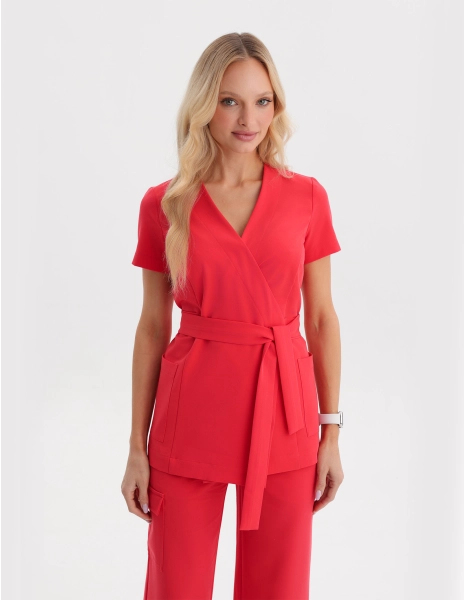 Bluza Medyczna Wiązana Auri - POP RED