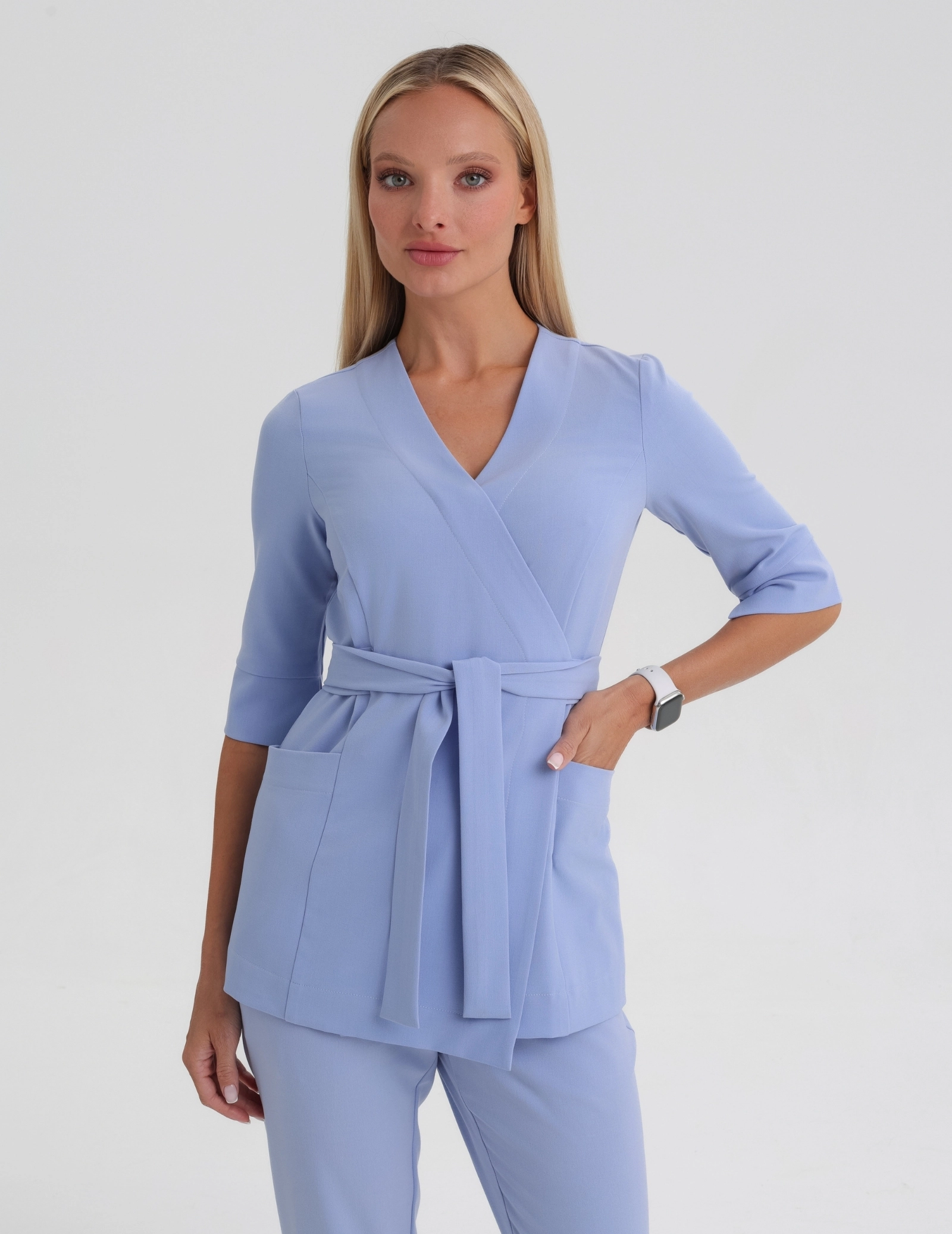 Bluza medyczna wiązana Rosalie - CEIL BLUE
