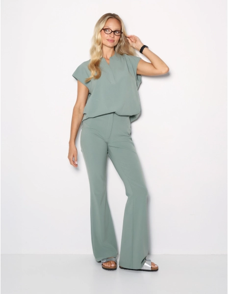 Spodnie Damskie Flare - DUSTY GREEN