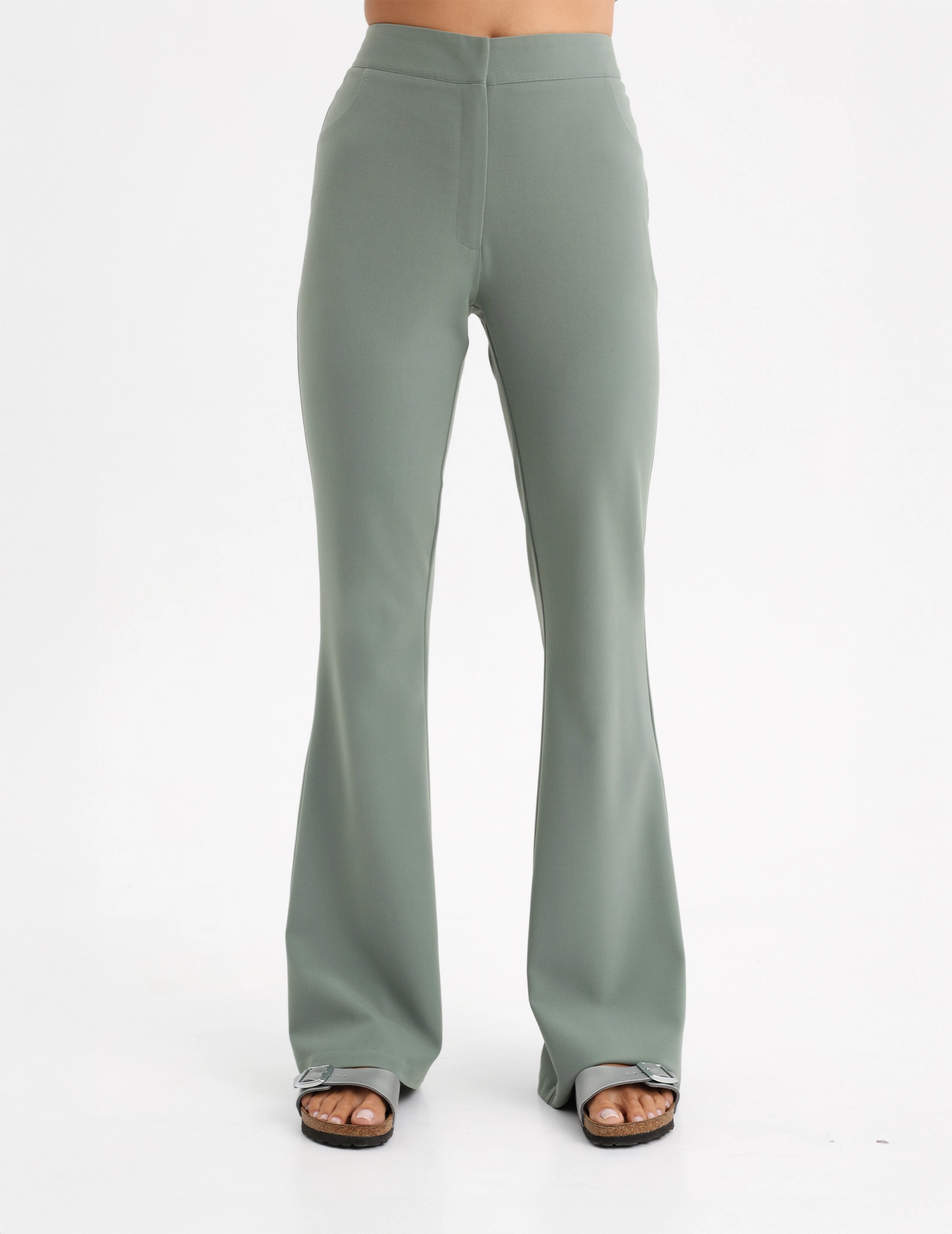 Spodnie Damskie Flare - DUSTY GREEN Spodnie Damskie Flare - DUSTY GREEN