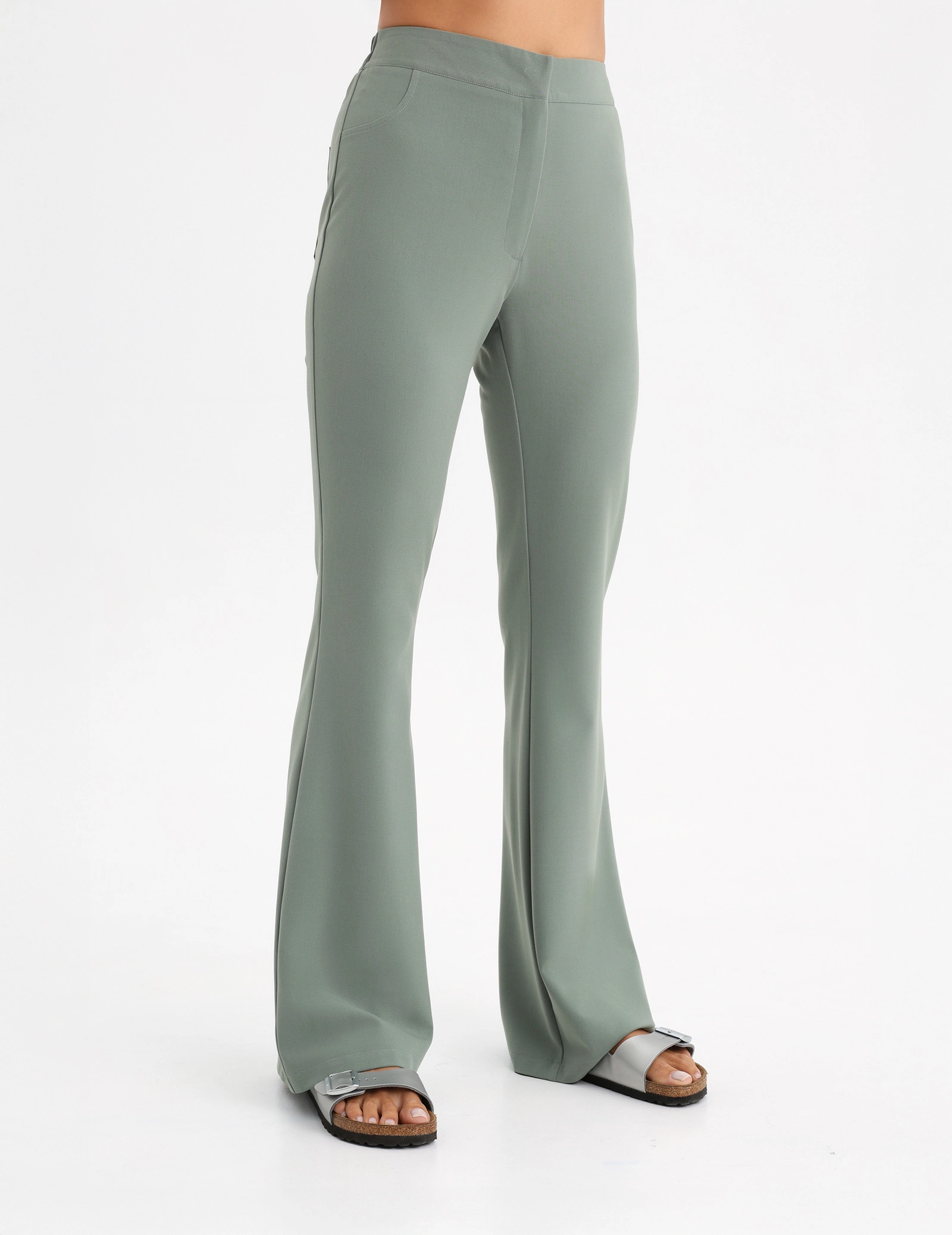 Spodnie Damskie Flare - DUSTY GREEN Spodnie Damskie Flare - DUSTY GREEN
