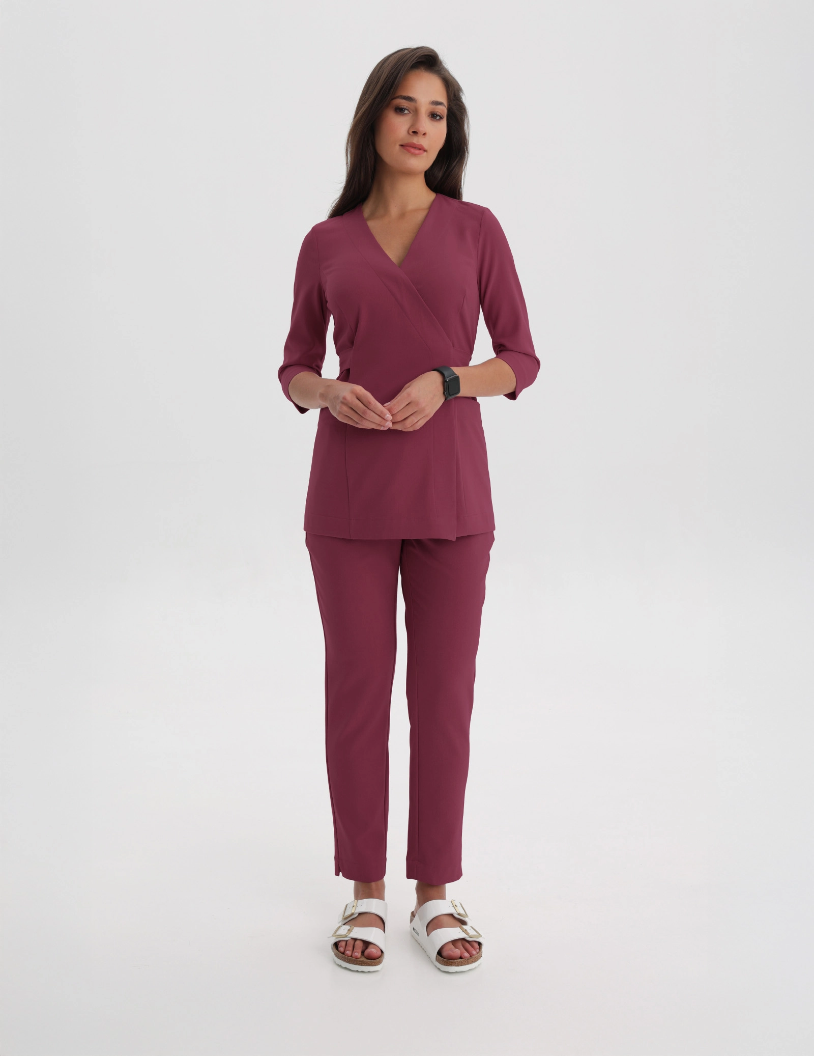 Bluza medyczna wiązana Rosalie - MULLED WINE