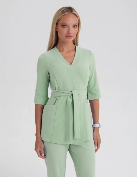 Bluza medyczna wiązana Rosalie - MATCHA LATTE